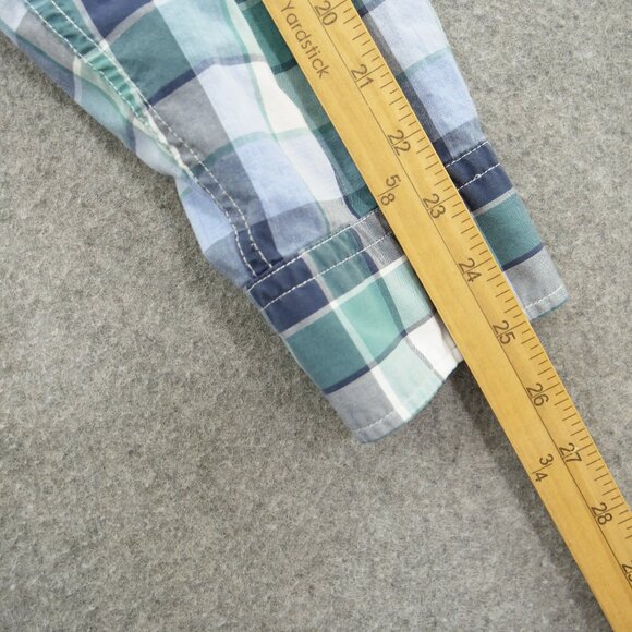 Banana Republic Shirt Mens Large Green Blue Button Up Plaid Slim Custom - Picture 13 of 14